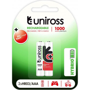 UNIROSS - AAA 1.2V ΜΠΑΤΑΡΙΑ ΕΠΑΝΑΦΩΡΤΙΖΟΜΕΝΗ 1000mAh 2τεμ (HR03)