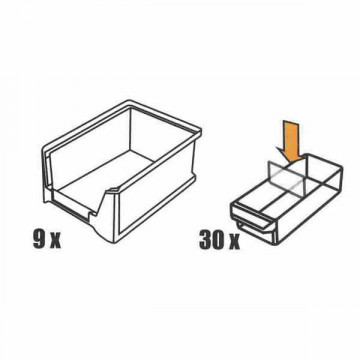 TACTIX - Κουτί Αποθήκευσης πλαστικό (30 πλαστικά συρτάρια διάφανα & 9 σκαφάκια) 320644