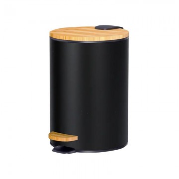 BORMANN - BTW9038 Μεταλλικό καλαθάκι μπάνιου μαύρο με ξύλινο καπάκι 5L, μηχανισμός αργού κλεισίματος ,φ20,5x26,8cm (061557)