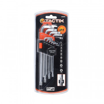 TACTIX - Κλειδιά Torx Μακρυά CR-V, Σετ 9 Τεμ, Με Τρύπα Και Θήκη 10-50 mm (206009)
