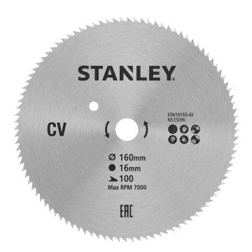 STANLEY - 160mm Δίσκος διαμαντέ κοπής ξύλου και κόντρα πλακέ fine cut με τρύπα 16mm και 100 δόντια (STA10155-XJ)