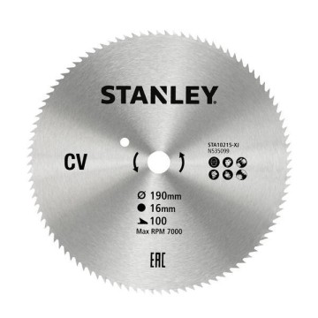 STANLEY - 16mm Δίσκος διαμαντέ κοπής ξύλου και κόντρα πλακέ fine cut με διάμετρο 190mm και 100 δόντια (STA10215-XJ)
