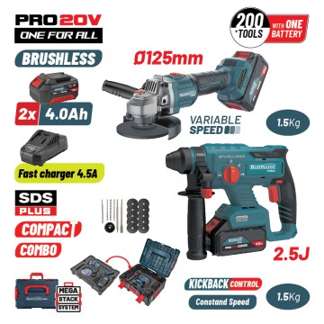 BORMANN Pro - BBP5303X44Τ2CA Σετ Πνευματικό Brushless Σκαπτικό Μπαταρίας 20V & Γωνιακός Τροχός (085515)
