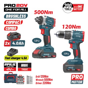 BORMANN Pro - BBP5465X44T2CA Σετ Compact Brushless Κρουστικό Δραπανοκατσάβιδο με Μπουλονόκλειδο 2σε1 (085263)