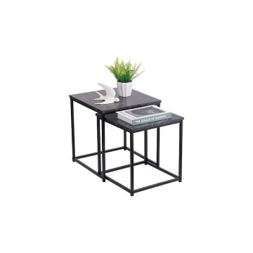 SIDIRELA - Τραπεζάκι side table σετ 2τεμ γκρί- μαύρο τύπου ξύλο 37,5x37,5x40cm - 33,5x33,5x36cm (Ε-4548)