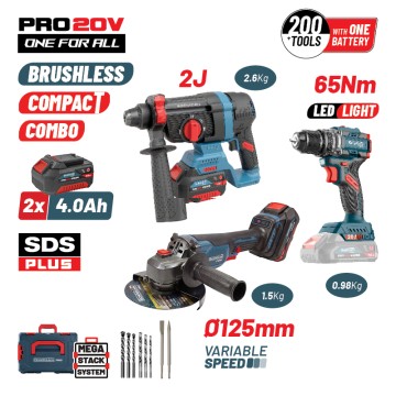 BORMANN Pro - BBP5436X44T3CA Σετ Compact Brushless Kρουστικό Δραπ/βιδο με Γωνιακό Τροχό και περιστροφικό πιστολέτο (085041)