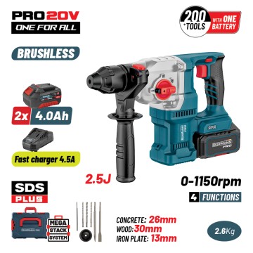 BORMANN Pro - BBP5316X44CA Πνευματικό Σκαπτικό Μπαταρίας SDS-PLUS Brushless 20V, 2x4.0Ah,3.5J (085584)