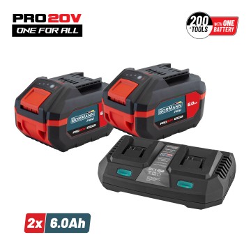 BORMANNN Pro - BBP9866 Starter Kit 20V,Μπαταρίες 2x6.0Ah και Διπλός Ταχυφορτιστής ,Li-Ion,4.5A (087083)