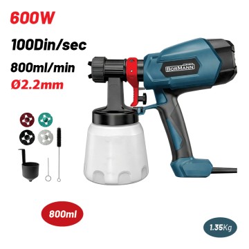 BORMANN - BPG8110 Πιστόλι Βαφής Ηλεκτρικό HVLP 600W, 800ml, 100din, Φ1.5/1.8/2.6mm (086505)
