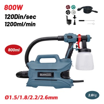 BORMANN - BPG9110 Πιστόλι Βαφής Ηλεκτρικό HVLP 800W, σωλήνας 2m, 800ml, 120din, Φ1.5/1.8/2.6mm (086512)