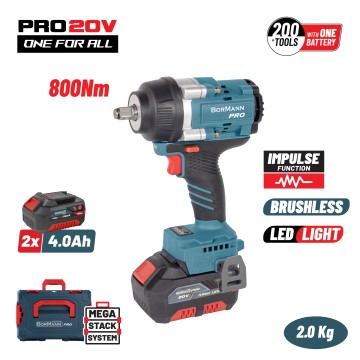 BORMANN Pro - BBP5388X44CΑ Μπουλονόκλειδο Brushless Mπαταρίας 20V, Li-Ion, 2x4Ah, 800Nm με Βαλίτσα (088585)