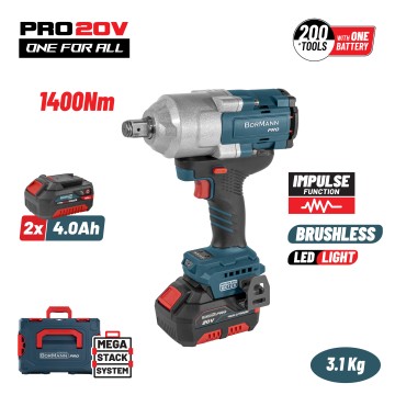 BORMANN Pro - BBP5392X44CΑ Μπουλονόκλειδο Mπαταρίας 20V,Li-Ion,1400Nm,0-900/1200/1500rpm, 3/4'',2x4.0Ah, MEGA STACK (088592)