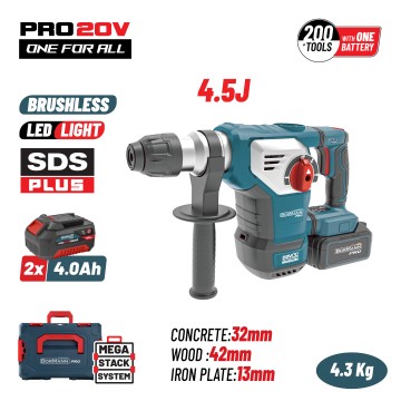 BORMANN Pro - BBP5337X44CA Πνευματικό Σκαπτικό Μπαταρίας SDS-PLUS Brushless 20V,4.5J,0-760rpm 2x4.0Ah (088950)
