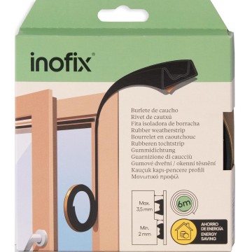 Inofix - Αφρώδες Αεροστόπ Λάστιχο Πόρτας Τύπου K Μαύρο Χρώμα 6mx0.35cm (2115-3)