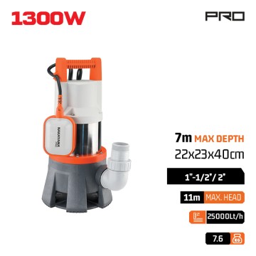 NAKAYAMA - NP1130 Αντλία ακαθάρτων υψηλής παροχής inox 1300watt (019985)