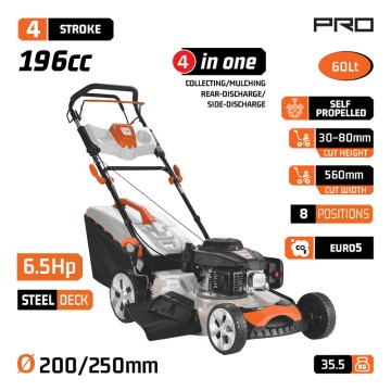 NAKAYAMA Pro - PM5560 Χλοοκοπτική Αυτοκινούμενη Βενζίνης, 196cc, Πλάτος Κοπής 56cm, Κάδος 60L, 4 σε 1 (084112)