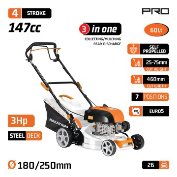 NAKAYAMA Pro - PM5465 Χλοοκοπτική Βενζίνης Αυτοκινούμενη,149cc Κάδος 60L (084082)
