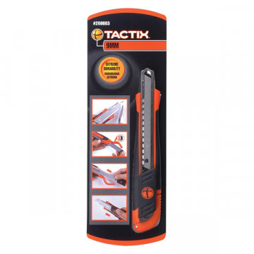 TACTIX - Μαχαίρι Μοκέτας Αυτόματο Πλαστικό, Με Αντιολισθητική Λαβή Και 3 Λάμες Sk5 9mm (260003)