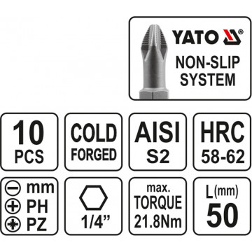 YATO - 50mm ΜΥΤΕΣ 1/4" ΓΙΑ ΚΑΤΣΑΒΙΔΙ ΣΕΤ 10ΤΕΜ (YT-0483)