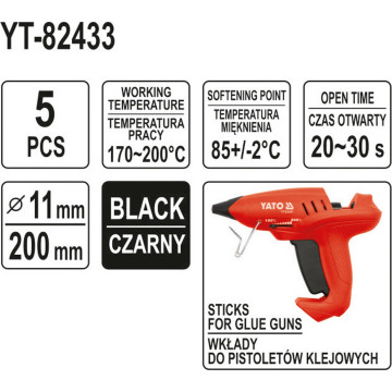 YATO - 11.2mm ΜΑΥΡΗ ΘΕΡΜΟΚΟΛΛΑ 5ΤΕΜ (YT-82433)